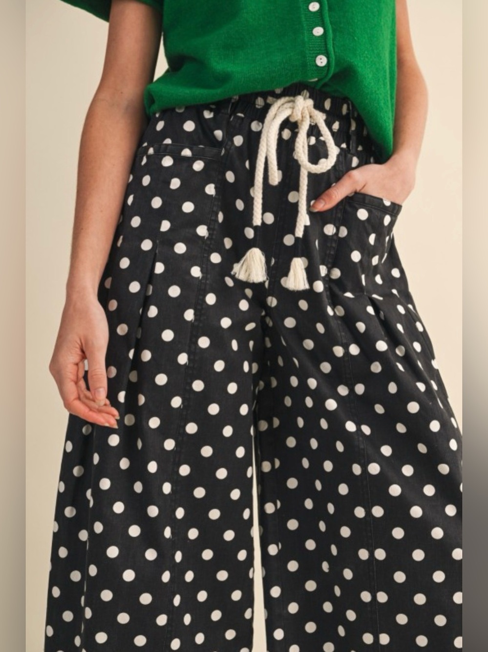 Polka Dot Wide Leg Pants - Black & White